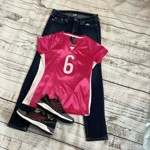 1233. Women’s Chicago Bears Pink Jay Cutler #6 Short Sleeve Tee Medium